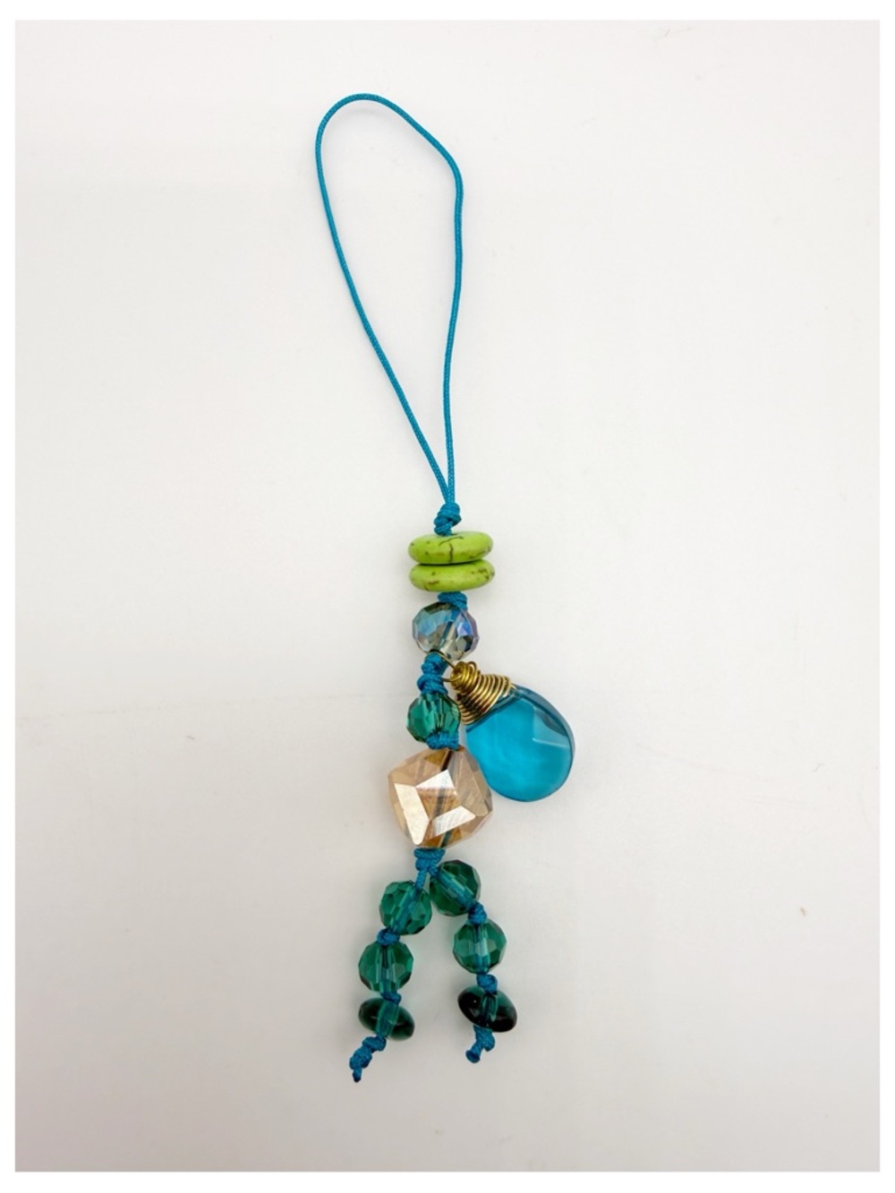 Handmade Teal and Green Beaded Cellphone Charm